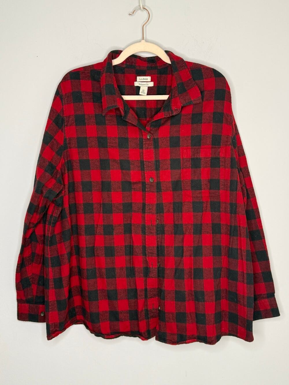 L.L.Bean Red Black Buffalo Plaid Loose Fit Flannel Button-Down Shirt Womens 3X